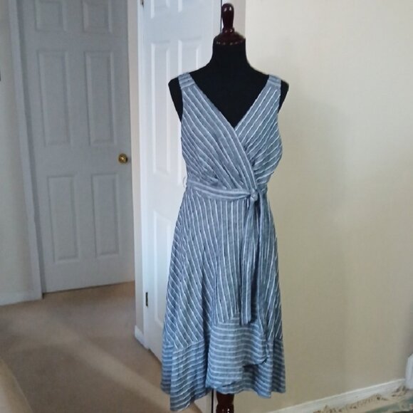 DKNY Gray Striped Midi Dress - Picture 1 of 11